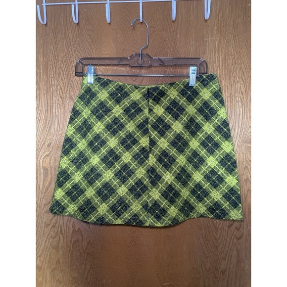 Zara Women's Mini Skirt M Yellow Black Plaid Checkered Short Mini 90s Clueless - Picture 2 of 7